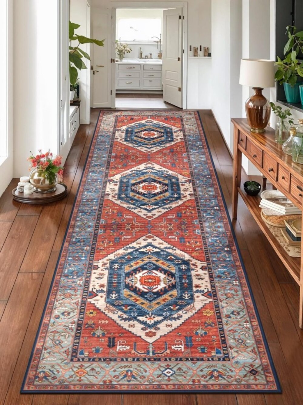 2'6"x10' Washable Non Slip Boho Runner Rug for Hallway,Rust